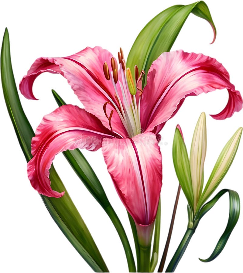 Watercolor painting of Crinum (vlei) lily (Crinum delagoense) flower. Crinum lily flower clipart. AI-Generated. Watercolor painting of Crinum (vlei) lily (Crinum delagoense) flower. Crinum lily flower clipart. AI-Generated.