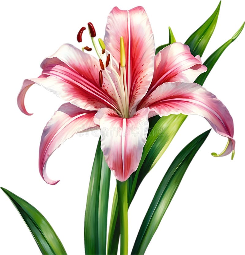 Watercolor painting of Crinum (vlei) lily (Crinum delagoense) flower. Crinum lily flower clipart. AI-Generated. Watercolor painting of Crinum (vlei) lily (Crinum delagoense) flower. Crinum lily flower clipart. AI-Generated.