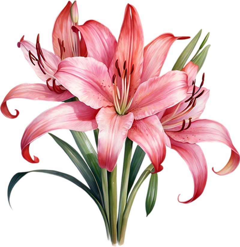 Watercolor painting of Crinum (vlei) lily (Crinum delagoense) flower. Crinum lily flower clipart. AI-Generated. Watercolor painting of Crinum (vlei) lily (Crinum delagoense) flower. Crinum lily flower clipart. AI-Generated.