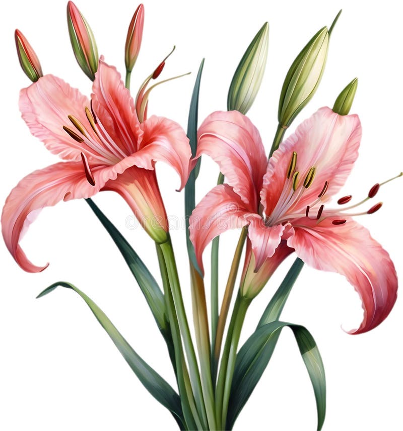 Watercolor painting of Crinum (vlei) lily (Crinum delagoense) flower. Crinum lily flower clipart. AI-Generated. Watercolor painting of Crinum (vlei) lily (Crinum delagoense) flower. Crinum lily flower clipart. AI-Generated.