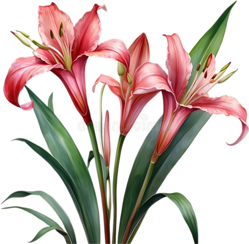 Watercolor painting of Crinum (vlei) lily (Crinum delagoense) flower. Crinum lily flower clipart. AI-Generated. Watercolor painting of Crinum (vlei) lily (Crinum delagoense) flower. Crinum lily flower clipart. AI-Generated.