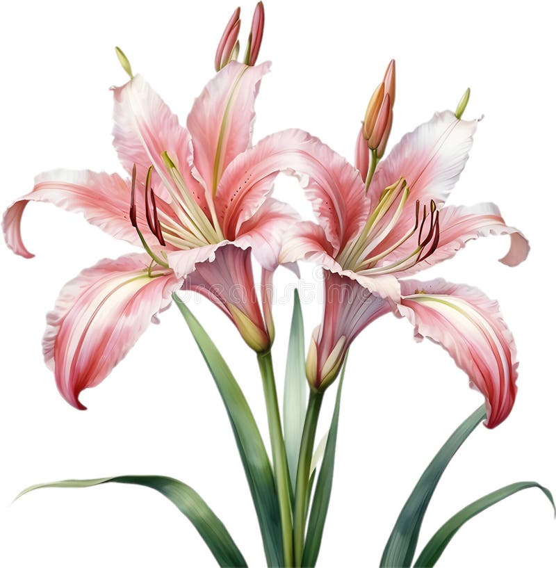 Watercolor painting of Crinum (vlei) lily (Crinum delagoense) flower. Crinum lily flower clipart. AI-Generated. Watercolor painting of Crinum (vlei) lily (Crinum delagoense) flower. Crinum lily flower clipart. AI-Generated.