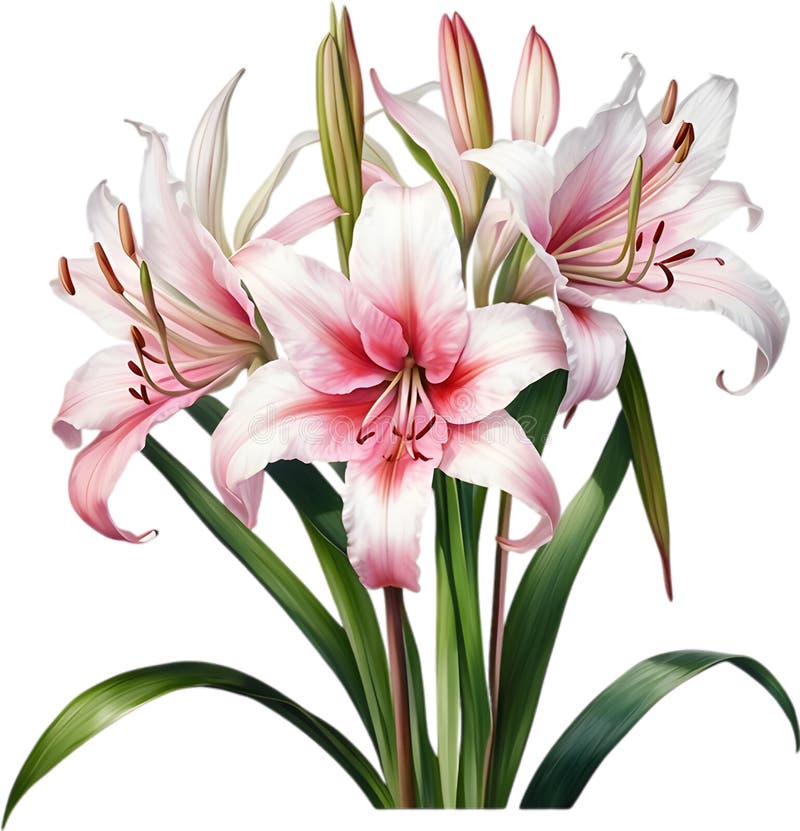 Watercolor painting of Crinum (vlei) lily (Crinum delagoense) flower. Crinum lily flower clipart. AI-Generated. Watercolor painting of Crinum (vlei) lily (Crinum delagoense) flower. Crinum lily flower clipart. AI-Generated.