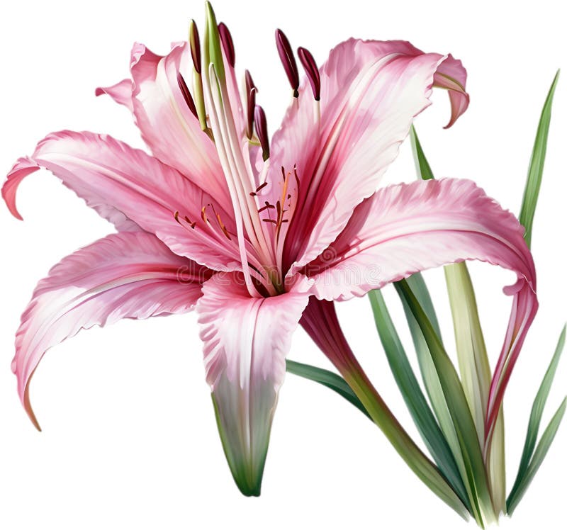 Watercolor painting of Crinum (vlei) lily (Crinum delagoense) flower. Crinum lily flower clipart. AI-Generated. Watercolor painting of Crinum (vlei) lily (Crinum delagoense) flower. Crinum lily flower clipart. AI-Generated.