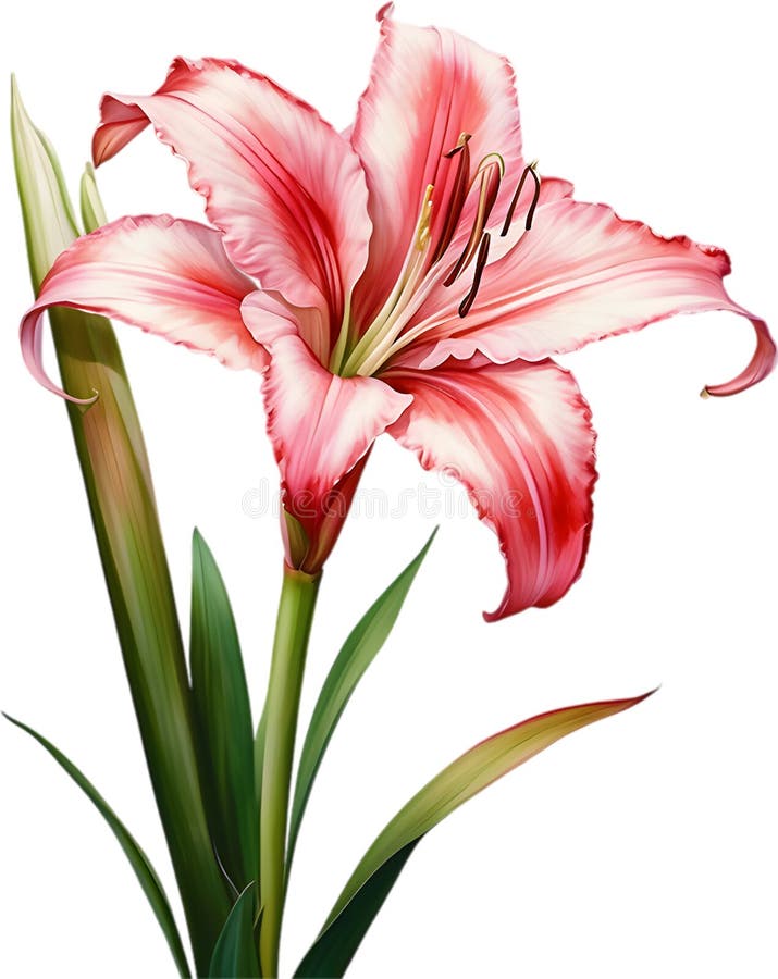 Watercolor painting of Crinum (vlei) lily (Crinum delagoense) flower. Crinum lily flower clipart. AI-Generated. Watercolor painting of Crinum (vlei) lily (Crinum delagoense) flower. Crinum lily flower clipart. AI-Generated.