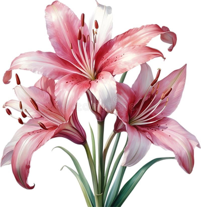 Watercolor painting of Crinum (vlei) lily (Crinum delagoense) flower. Crinum lily flower clipart. AI-Generated. Watercolor painting of Crinum (vlei) lily (Crinum delagoense) flower. Crinum lily flower clipart. AI-Generated.