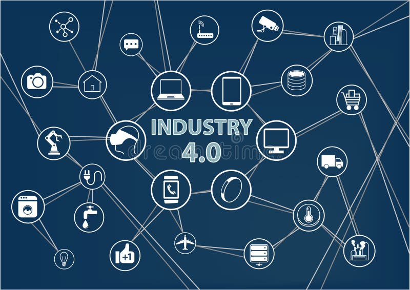 βιομηχανία 4 0 βιομηχανικό Διαδίκτυο του υποβάθρου πραγμάτων (IIOT) Διανυσματική απεικόνιση των βιομηχανικών συνδεδεμένων συσκευώ