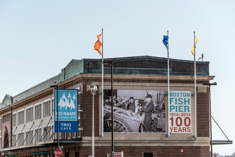 Boston MA, USA 05.09.2017 - 100 years anni fish pier market place in summer. Boston MA, USA 05.09.2017 - 100 years anni fish pier market place in summer