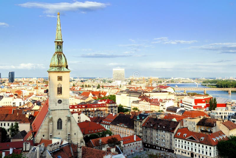 Bratislava landscape. Saint Martin's Cathedral on the left and Danube river on the right. Bratislava landscape. Saint Martin's Cathedral on the left and Danube river on the right.