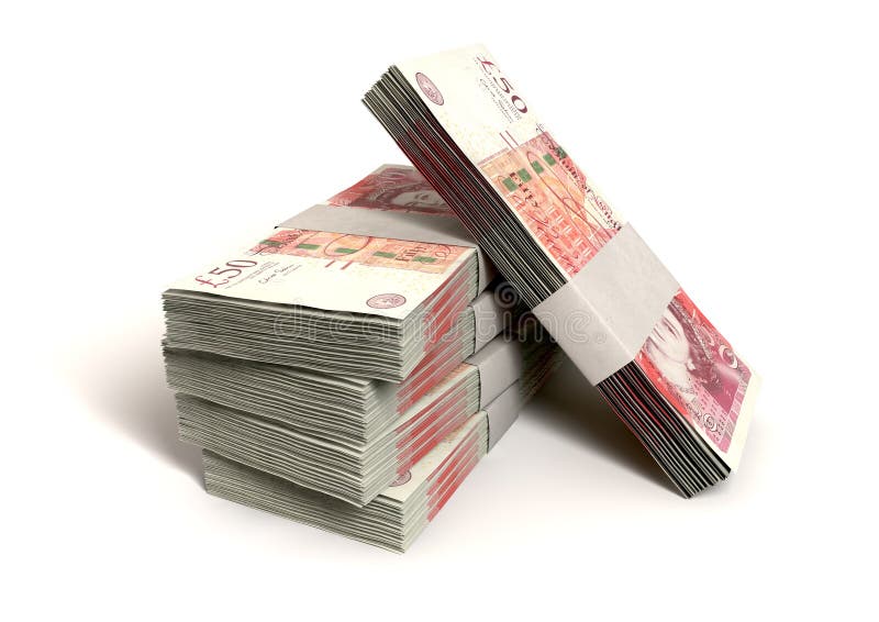 A stack of bundled one hundred british pound notes on an background. A stack of bundled one hundred british pound notes on an background