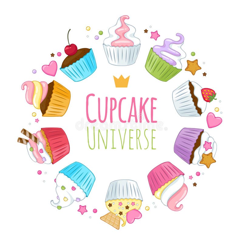 Γλυκό υπόβαθρο cupcakes ζωηρόχρωμη απεικόνιση απεικόνιση αποθεμάτων Γλυκό υπόβαθρο cupcakes ζωηρόχρωμη απεικόνιση απεικόνιση αποθεμάτων