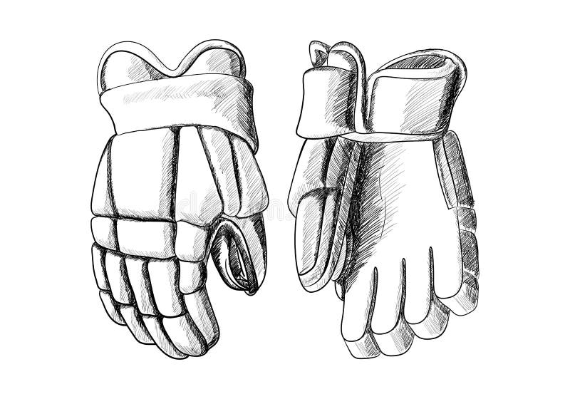 Hockey gloves on white background in sketch style. Hockey gloves on white background in sketch style