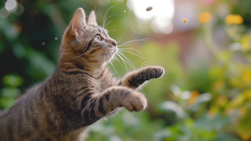 Cat Chasing Bug Outdoors. Outside in the grass. Cat Chasing Bug Outdoors. Outside in the grass