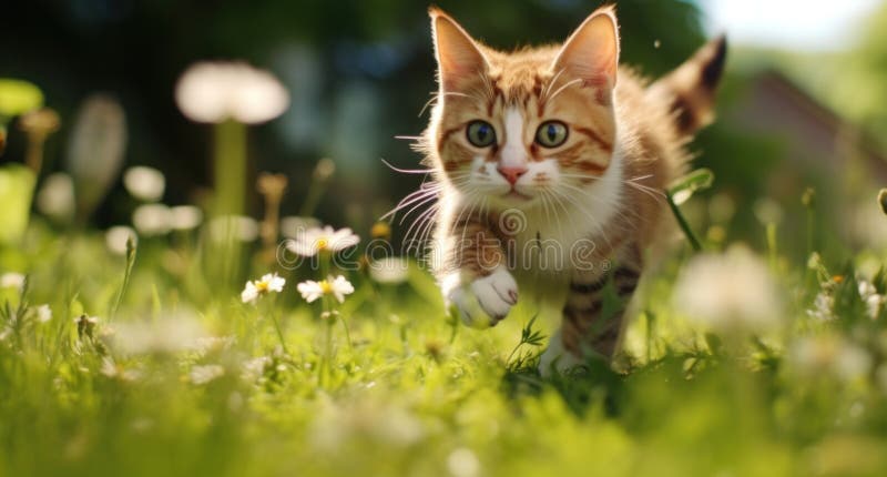 cat chasing a mouse in the grass AI generated. cat chasing a mouse in the grass AI generated