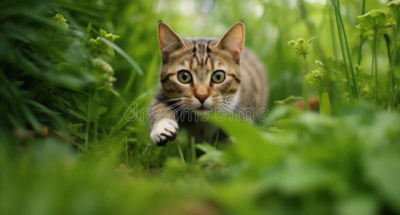 cat chasing a mouse in the grass AI generated. cat chasing a mouse in the grass AI generated