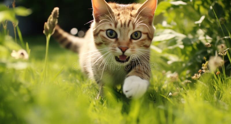 cat chasing a mouse in the grass AI generated. cat chasing a mouse in the grass AI generated