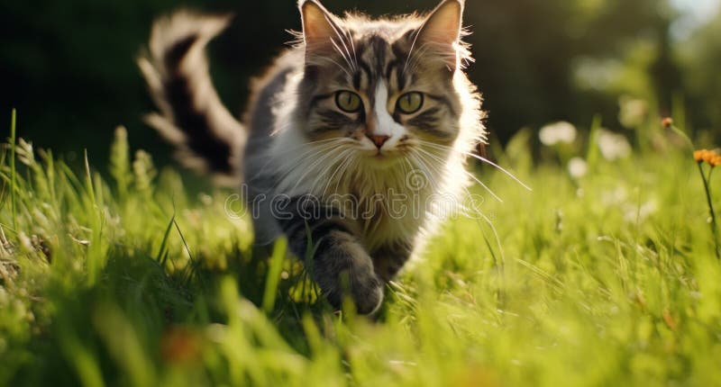 cat chasing a mouse in the grass AI generated. cat chasing a mouse in the grass AI generated