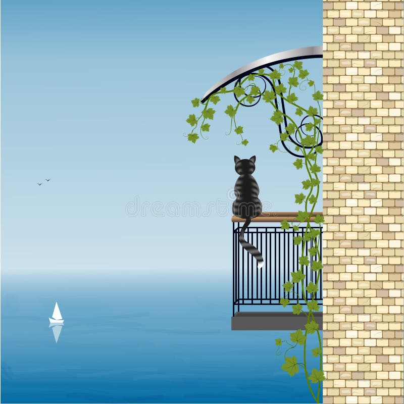 Γάτα στο μπαλκόνι διανυσματική απεικόνιση Γάτα στο μπαλκόνι διανυσματική απεικόνιση