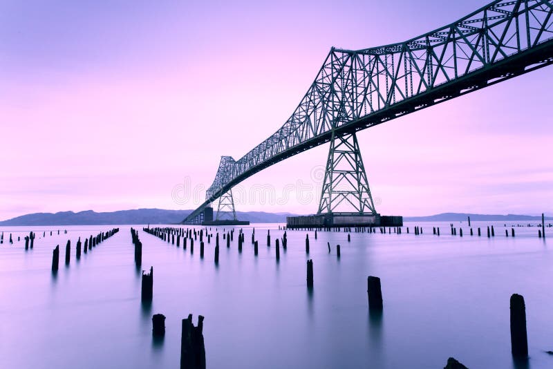 Astoria Megler Bridge over Columbia River between Astoria, Oregon and Point Ellice, Washington, USA at sunrise. Astoria Megler Bridge over Columbia River between Astoria, Oregon and Point Ellice, Washington, USA at sunrise.