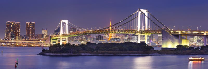 Tokyo Rainbow Bridge over the Tokyo Bay in Tokyo, Japan. Photographed at night. Tokyo Rainbow Bridge over the Tokyo Bay in Tokyo, Japan. Photographed at night.