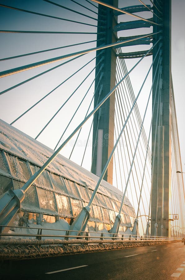 Details of a modern bridge in a winter day. Details of a modern bridge in a winter day