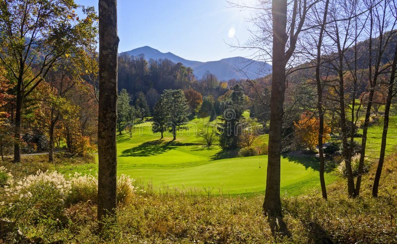 Golf course in autumn in North Carolina, with hills and color and mountains. Golf course in autumn in North Carolina, with hills and color and mountains