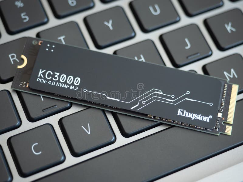 Galati, Romania - December 29, 2022: Presenting the new Kingston KC3000 PCIe 4.0 NVMe M.2 SSD to the market. Galati, Romania - December 29, 2022: Presenting the new Kingston KC3000 PCIe 4.0 NVMe M.2 SSD to the market.