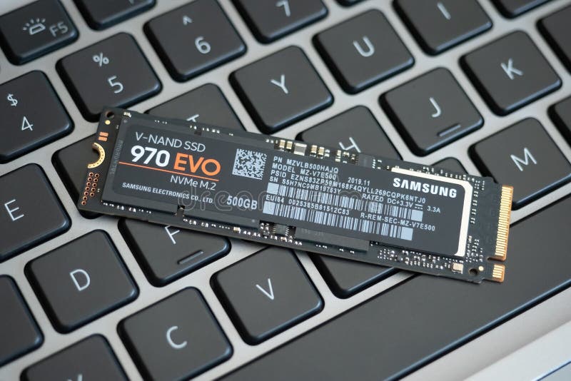 Galati, Romania - December 29, 2022: Presenting the new Samsung 970 EVO PCIe NVMe M.2 SSD to the market. Galati, Romania - December 29, 2022: Presenting the new Samsung 970 EVO PCIe NVMe M.2 SSD to the market.