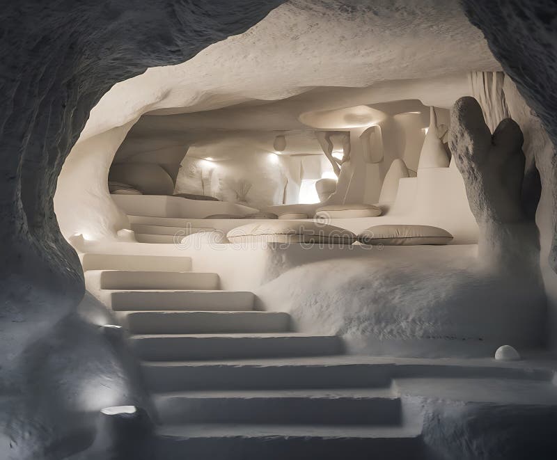 γαλήνια caveinspiron ζων χώρος με οργανική αρχιτεκτονική διανυσματική απεικόνιση