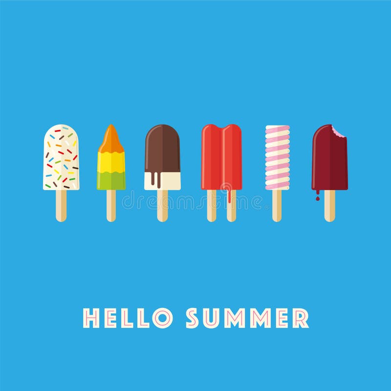 Γειά σου θερινή απεικόνιση με τα popsicles και τα γλειφιτζούρια πάγου ελεύθερη απεικόνιση δικαιώματος