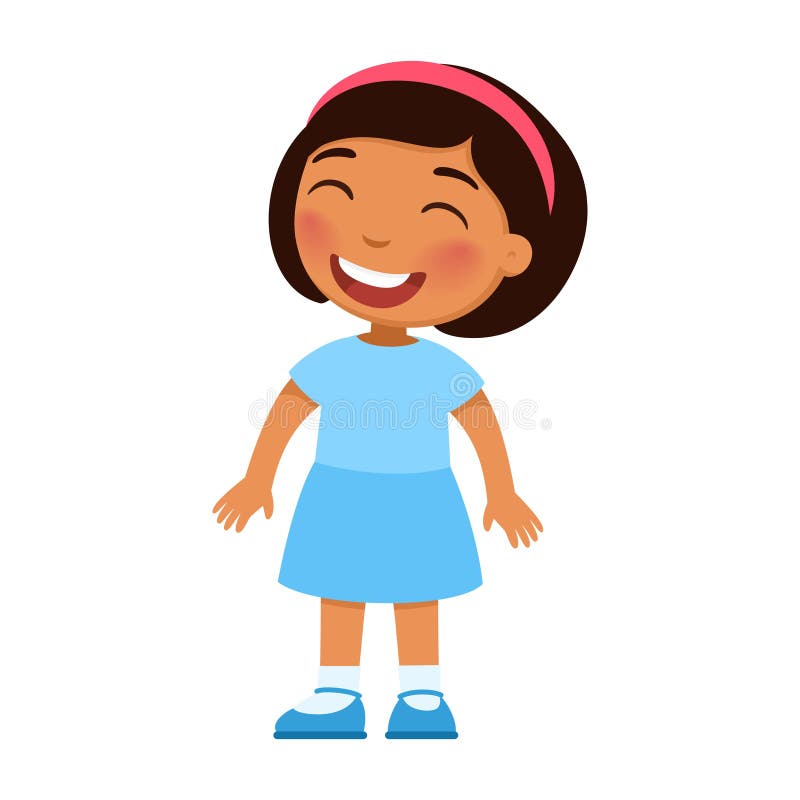 Laughing little girl. Cheerful Latin-American child with a smile on face standing alone cartoon character. Lonely kid in good mood, person happy expression. Laughing little girl. Cheerful Latin-American child with a smile on face standing alone cartoon character. Lonely kid in good mood, person happy expression