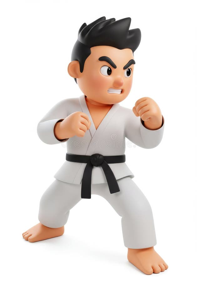 Γελοιογραφία Karate Kid Ready to Strike A 3D απεικόνιση γελοιογραφίας ενός νεαρού πολεμικού καλλιτέχνη σε πολεμική στάση ελεύθερη απεικόνιση δικαιώματος