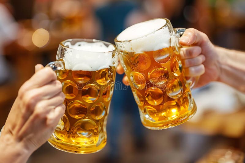 Generative ai on theme of a foamy German beer in large glass mug for celebration holiday Oktoberfest. Generative ai on theme of a foamy German beer in large glass mug for celebration holiday Oktoberfest