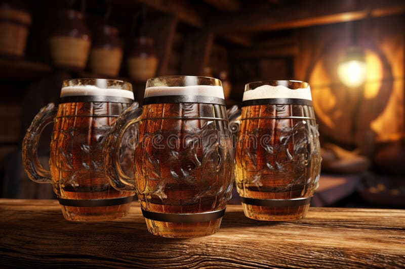 Generative ai on theme of a foamy German beer in large glass mug for celebration holiday Oktoberfest. Generative ai on theme of a foamy German beer in large glass mug for celebration holiday Oktoberfest