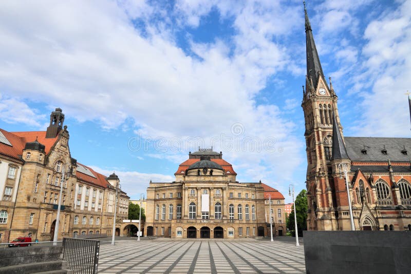 Chemnitz city in Germany. Theaterplatz (Theater Square) - public square. Chemnitz city in Germany. Theaterplatz (Theater Square) - public square