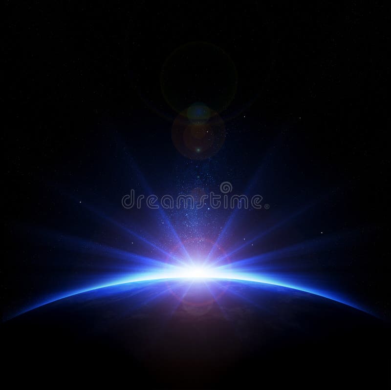 Earth - sunrise with rays and lens flare. Earth - sunrise with rays and lens flare
