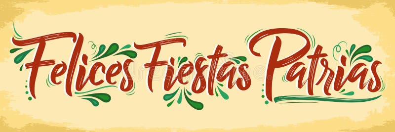 Γιορτές Patrias Felices - ευτυχές ισπανικό κείμενο εθνικών εορτών, μεξικάνικος πατριωτικός εορτασμός θέματος απεικόνιση αποθεμάτων