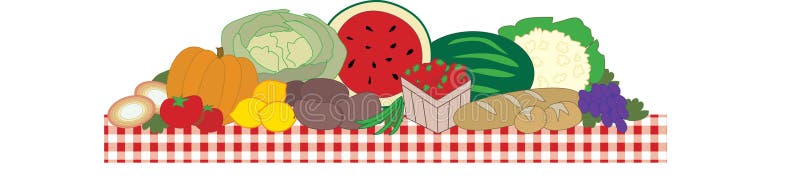 A picnic Table full of fruit and vegetables. A picnic Table full of fruit and vegetables