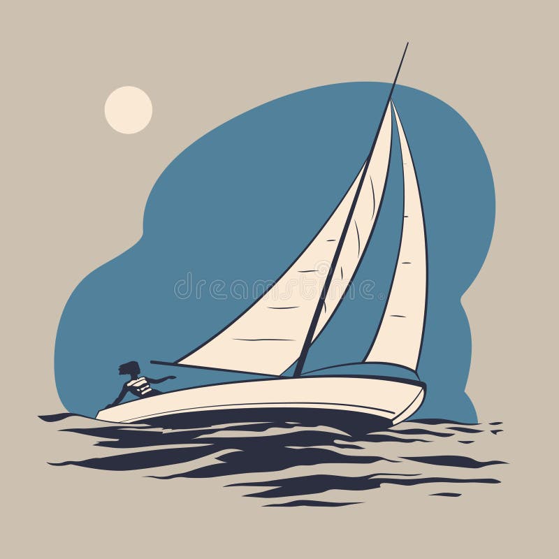 Girl riding on a sailing boat on the sea waves illustration. Girl riding on a sailing boat on the sea waves illustration