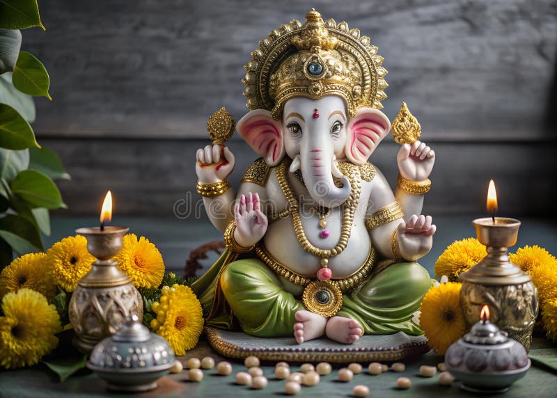 γκανέζ chaturthi γιορτή ευτυχισμένος γκανέσα λόρδος γκανές όμορφο γλυπτό θεός ινδουιστικό φεστιβάλ παράδοση διανυσματική απεικόνιση