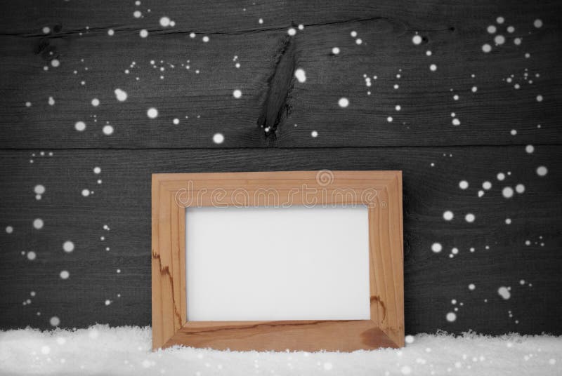 Γκρίζα κάρτα Χριστουγέννων με το πλαίσιο εικόνων, Snowflakes, διάστημα αντιγράφων