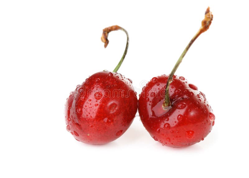 Sweet cherry with a water drops, isolated on white. Sweet cherry with a water drops, isolated on white