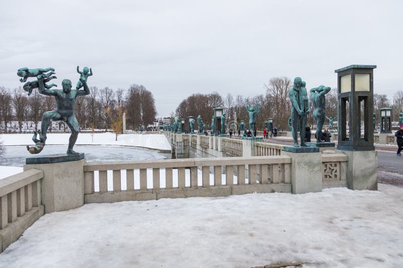 Norway, Oslo - 17 February 2019: Sculpture in Frogner Park, sculpture created by Gustav Vigeland. Public park in capital city of Norway. Norway, Oslo - 17 February 2019: Sculpture in Frogner Park, sculpture created by Gustav Vigeland. Public park in capital city of Norway
