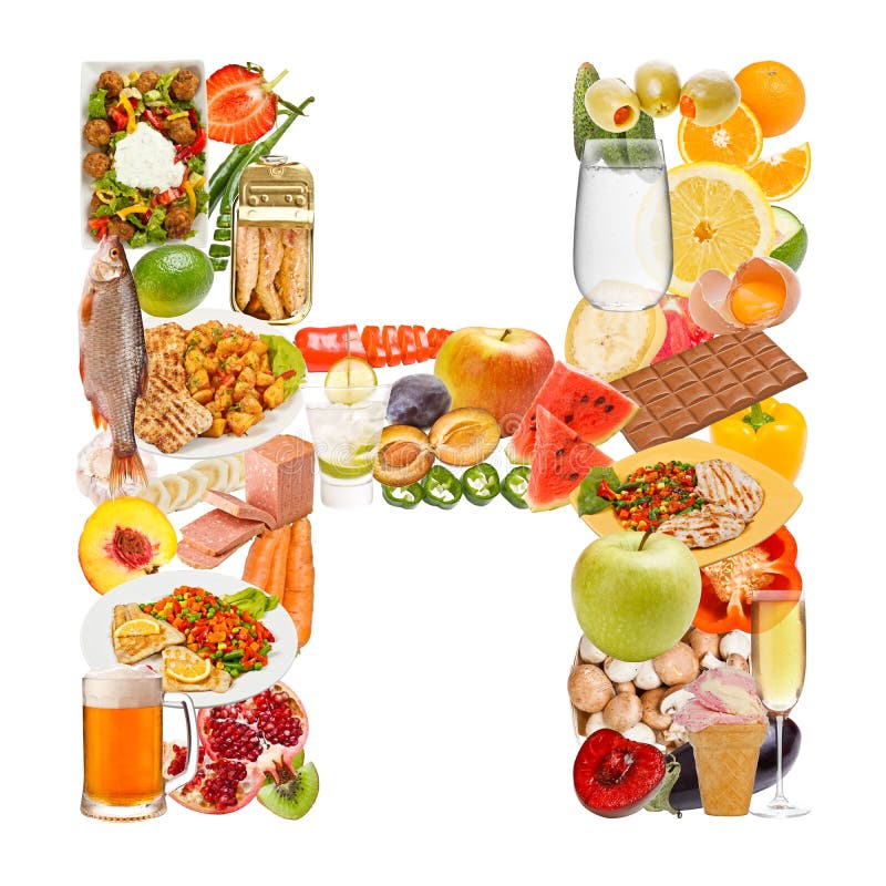 Letter H made of food isolated on white background. Letter H made of food isolated on white background