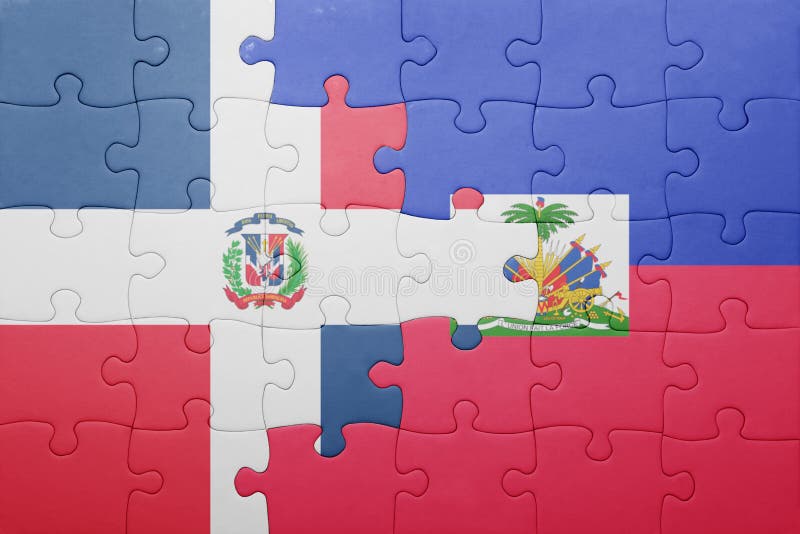 Puzzle with the national flag of haiti and dominican republic .concept. Puzzle with the national flag of haiti and dominican republic .concept