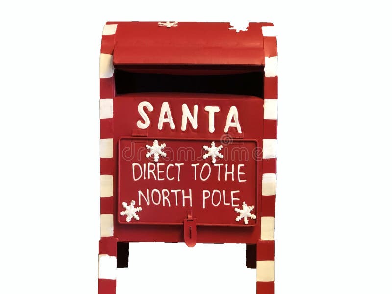 Christmas concept. Red Santa Claus mailbox with text Direct to the North Pole isolated on white. Christmas concept. Red Santa Claus mailbox with text Direct to the North Pole isolated on white.