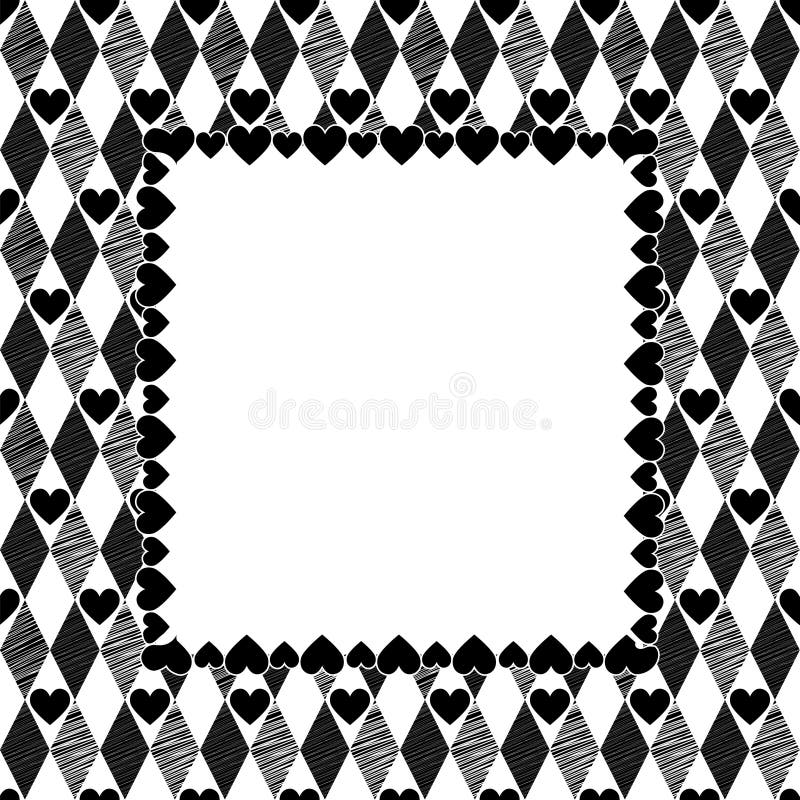 Harlequin Hearts Black and White Art Background, Square Frame with place for your text. Harlequin Hearts Black and White Art Background, Square Frame with place for your text