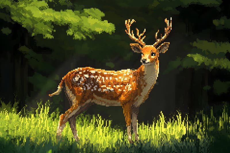 Γραφικά pixel μεγάλων ελαίων στο ηλιόλουστο δάσος στοκ φωτογραφία με δικαίωμα ελεύθερης χρήσης