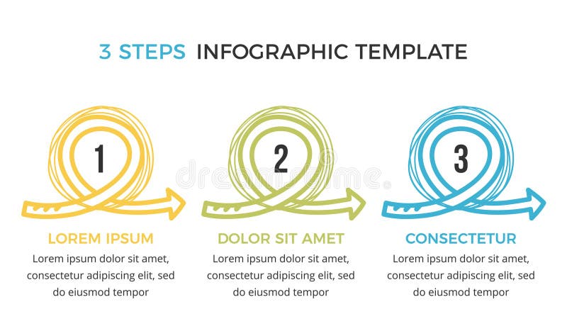 Hand drawn infographic template with three elements for your text circles and arrows, vector eps10 illustration. Hand drawn infographic template with three elements for your text circles and arrows, vector eps10 illustration