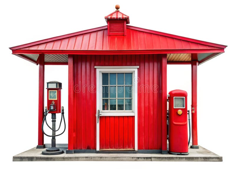 Γραφική αντλία Retro Red Gas Station σε ένα γραφικό αγροτικό τοπίο A Διαχρονικό Americana Εικόνα για ταξιδιωτικές αφίσες. Αυτή η ελκυστική εικόνα δείχνει ένα παλαιό κόκκινο βενζινάδικο δίπλα σε ένα γαλήνιο αγροτικό τοπίο. Η υφασμένη κόκκινη μπογιά και ο αρχαίος σχεδιασμός της αντλίας προκαλούν ισχυρή αίσθηση νοσταλγίας και γοητεία της Αμερικής. Πεδία χρυσού φθινοπωρινού φύλλου ή ζωντανού καλοκαιριού εκτείνονται στην απόσταση παρέχοντας ένα γραφικό φόντο. Ένας πεζός δρόμος οδηγεί προς το σταθμό προσκαλώντας